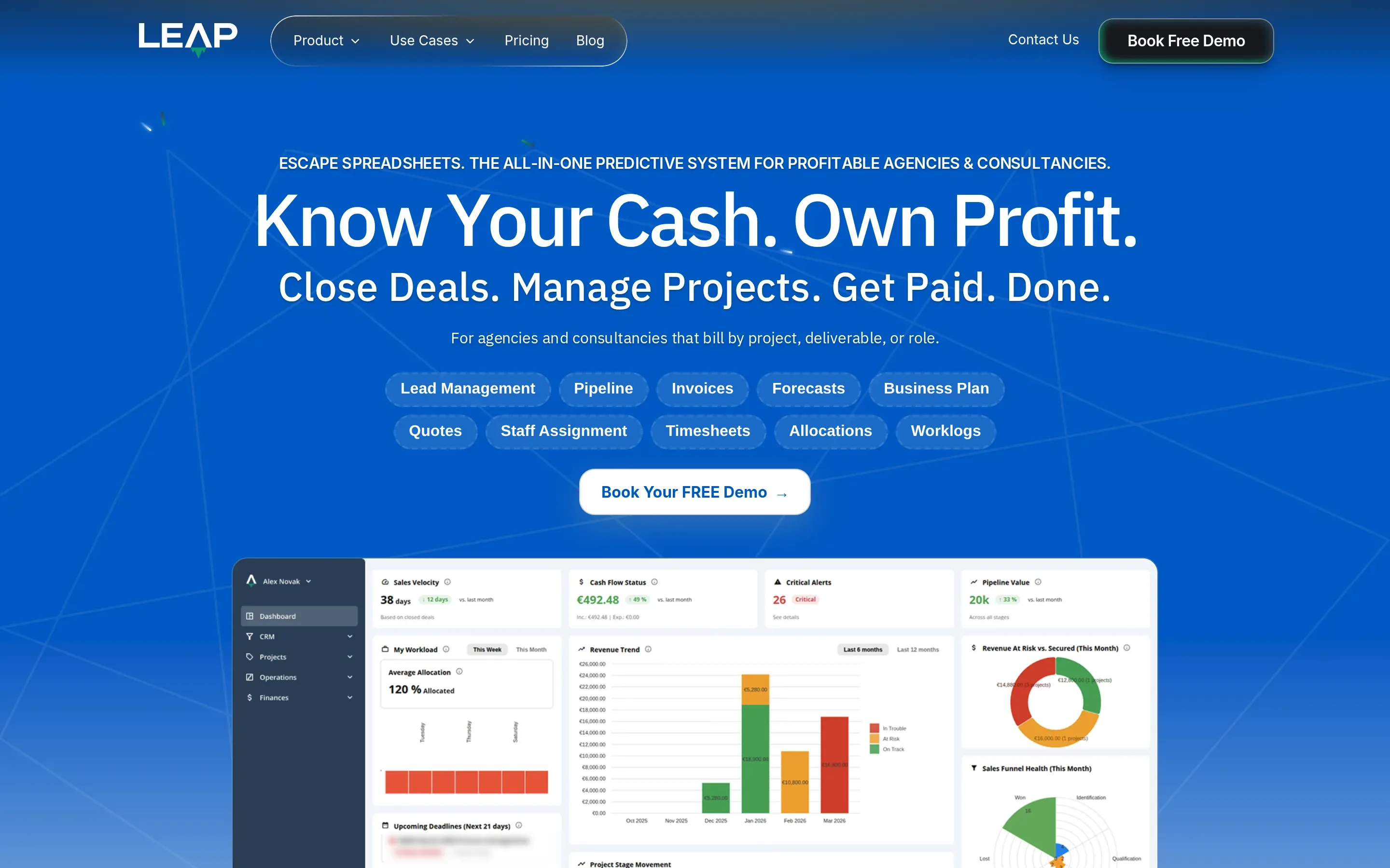 Web LEAP s ukážkou produktu pre agentúry a poradenské firmy