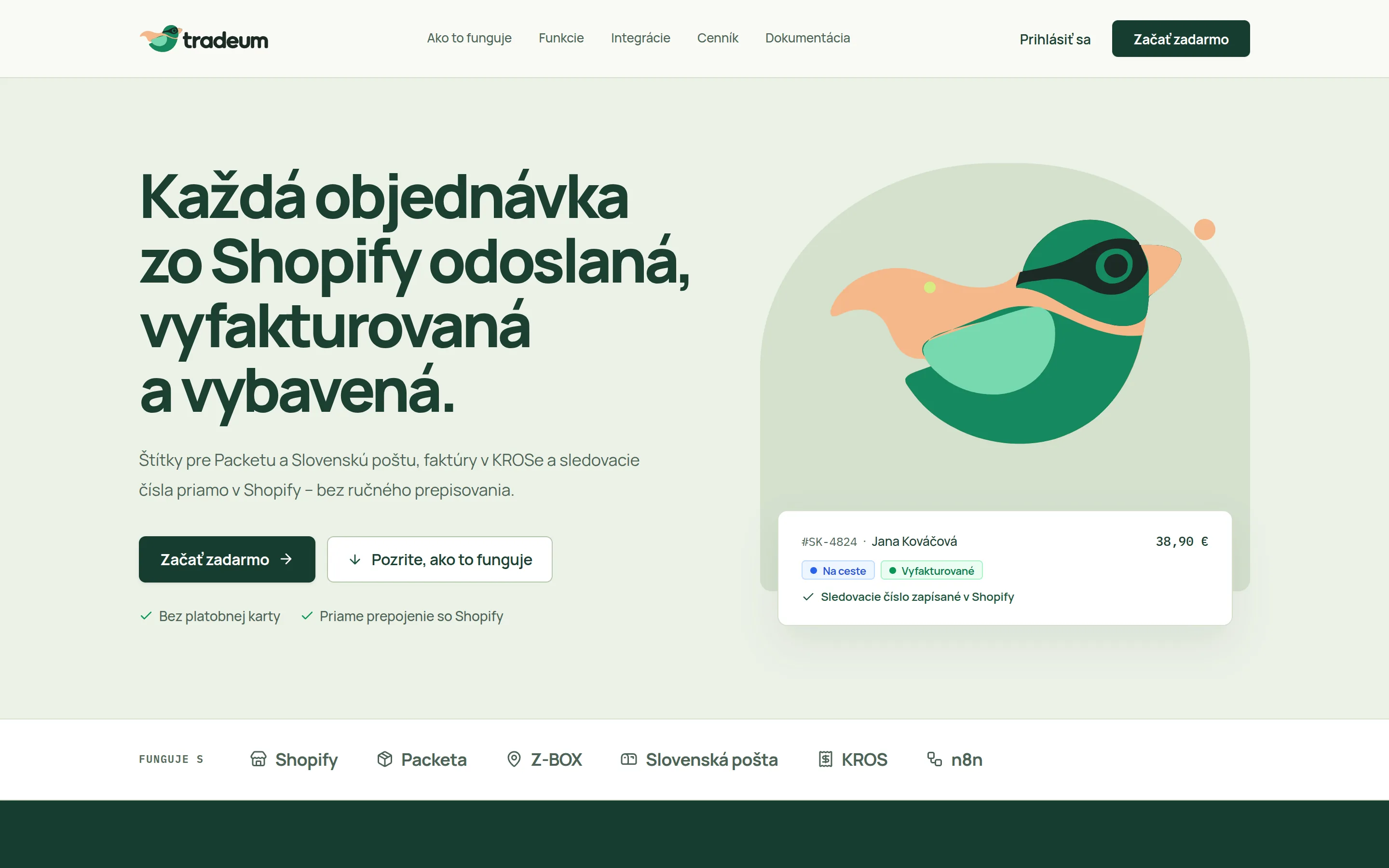 Web Tradeum: každá objednávka zo Shopify odoslaná, vyfakturovaná a vybavená