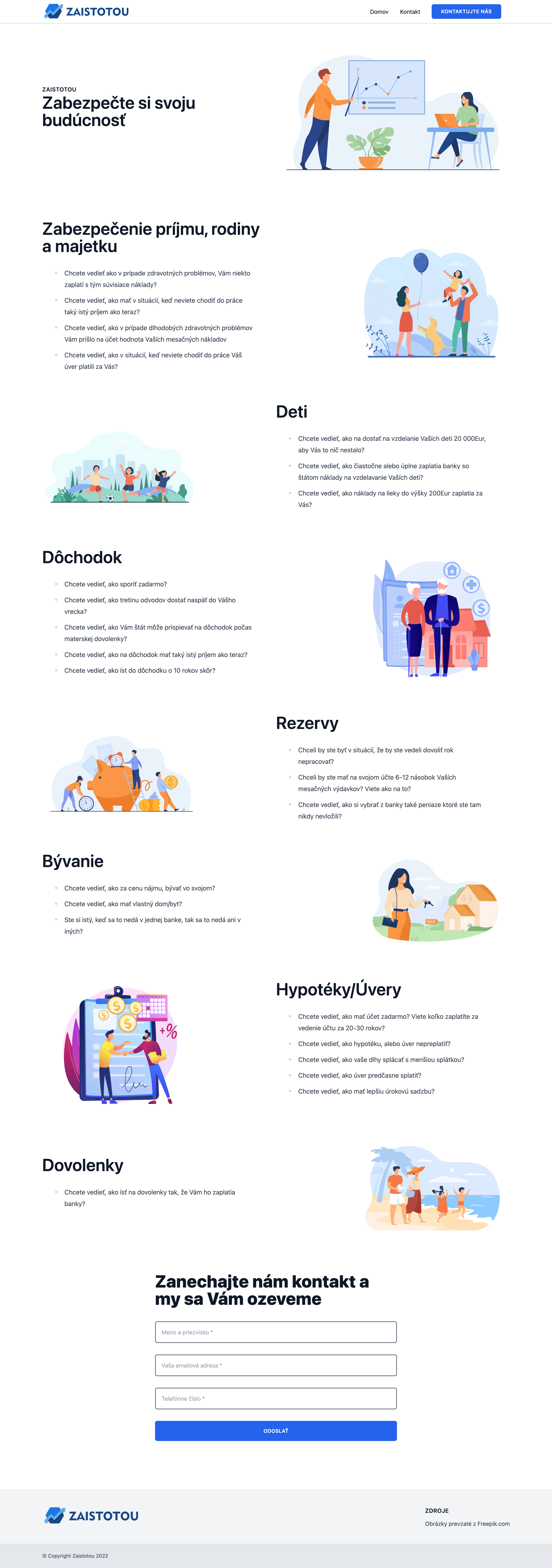 Zaistotou homepage showcasing insurance and finance services